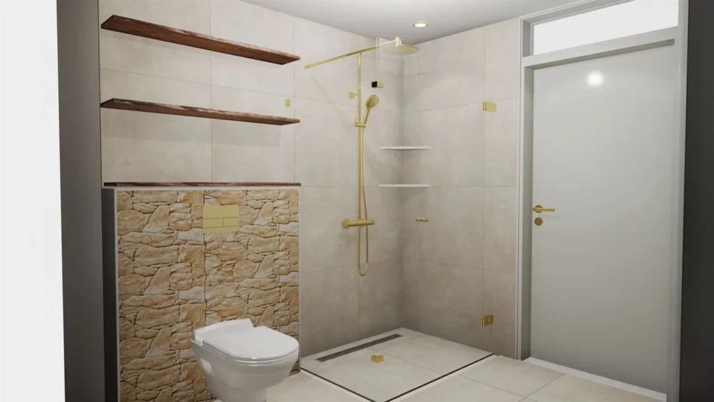 3d ontwerp badkamer met inloopdouche en afvoergoot (Badkamer renovatie met 3D-ontwerp)