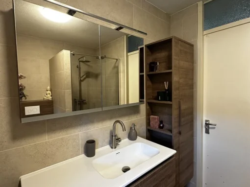 Badkamer en toilet met houtlook tegels Badkamer en toilet met houtlook tegels
