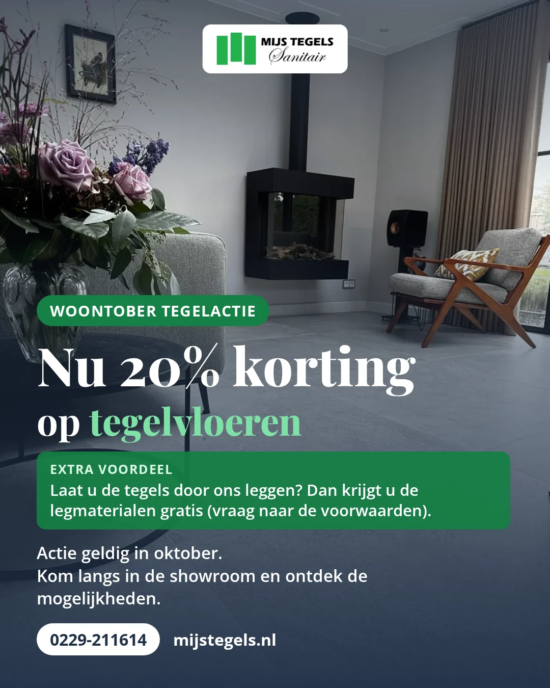 Woontober tegelactie: nu 20% korting op tegelvloeren bij MIJS Tegels & Sanitair Woontober tegelactie: nu 20% korting op tegelvloeren bij MIJS Tegels & Sanitair